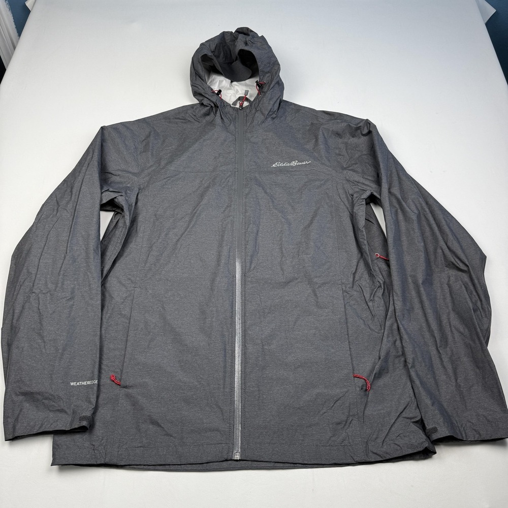Eddie Bauer Jacket Mens LT Gray WeatherEdge Hooded Rain Coat Outdoor Waterproof